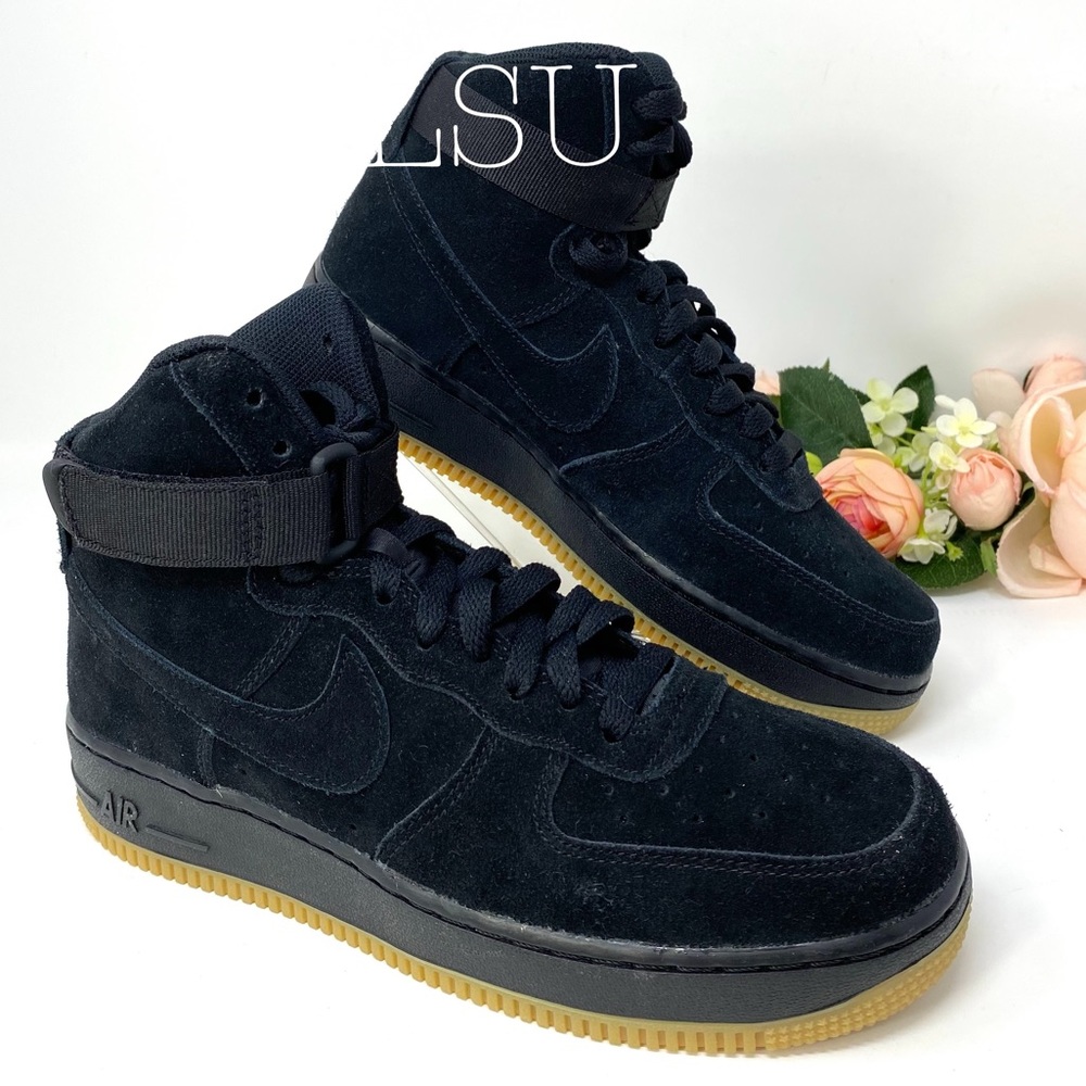 Nike Air Force 1 High Top LV8 GS Suede Black k/W - Picture 2 of 7